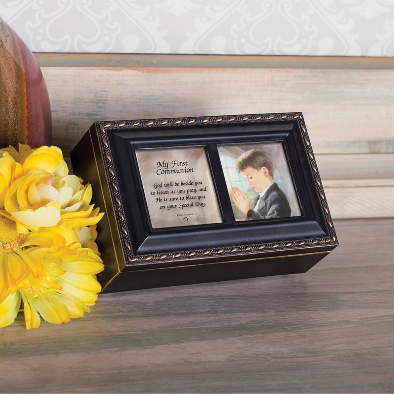 Cottage Garden First Communion God Beside You Matte Black Jewelry Music Box Plays Handel's Hallelujah - Image 5